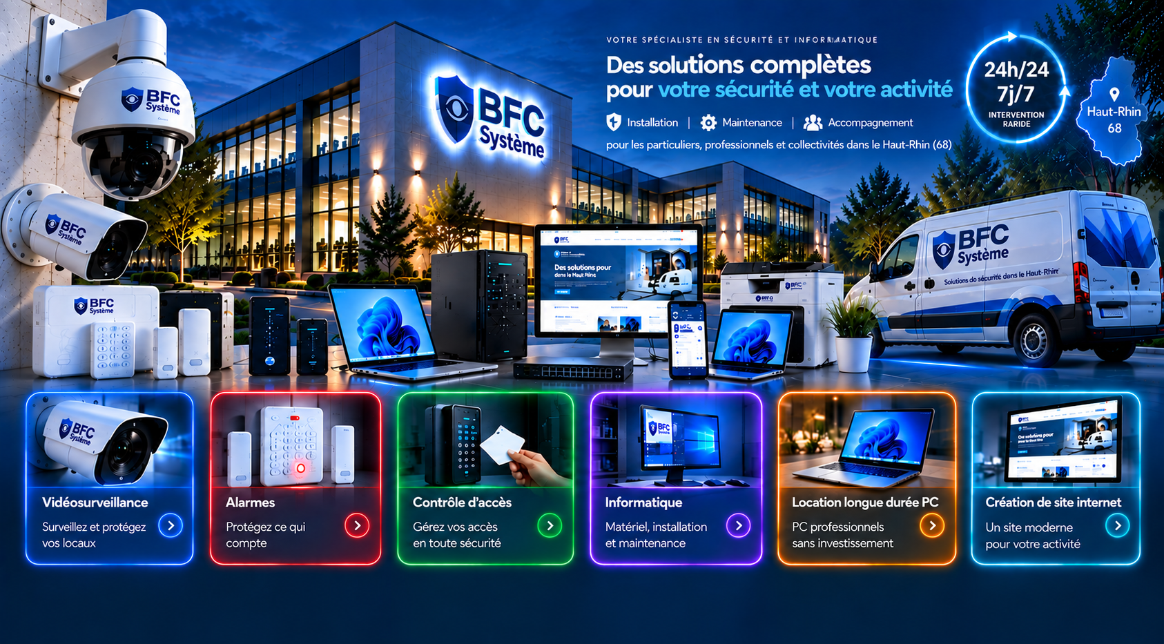 BFC Système : vidéosurveillance, alarmes, contrôle d’accès, informatique, location longue durée de PC et création de sites internet