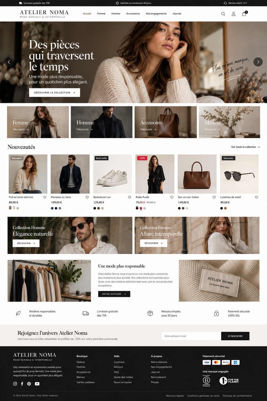 Exemple de site internet E-commerce / Mode — ATELIER NOMA
